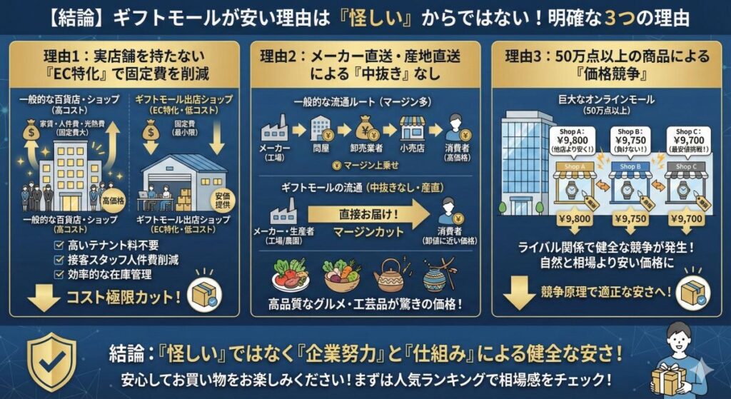 【結論】ギフトモールが安い理由は「怪しい」からではない