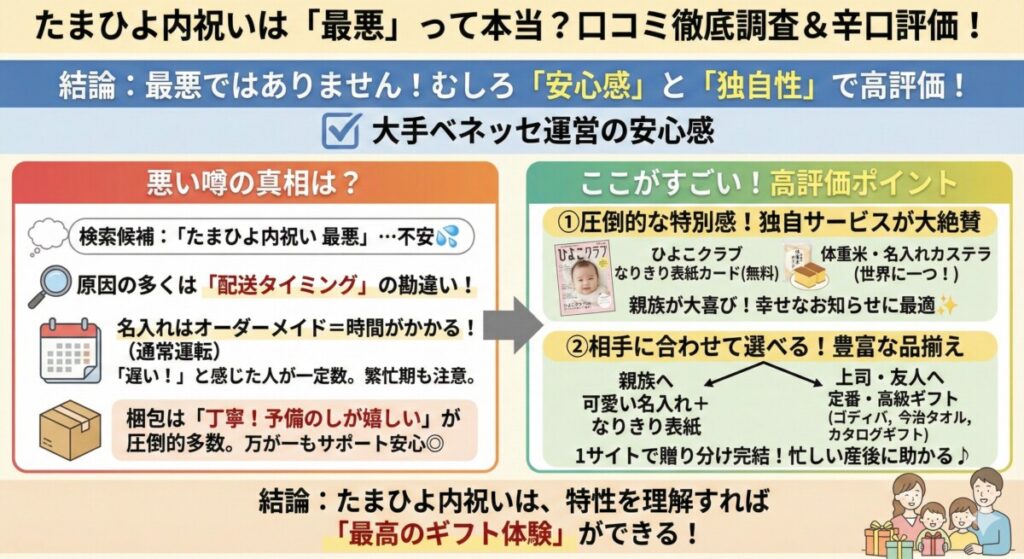 たまひよ内祝いは「最悪」って本当?口コミ・評判から5つの基準で辛口評価