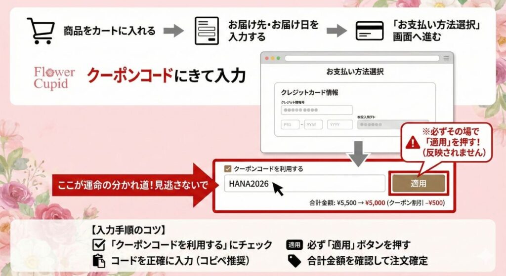 【画像付き】クーポンコードの入力場所と注文時の注意点