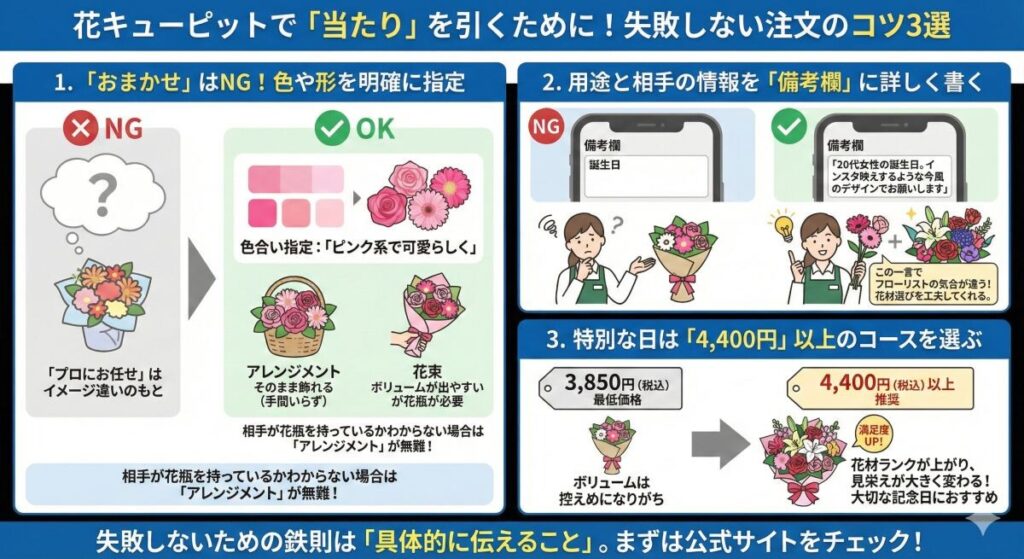 花キューピットで「当たり」を引くために!失敗しない注文のコツ3選